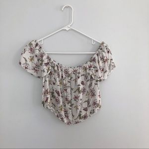 Off the shoulder cropped top w/ flowers